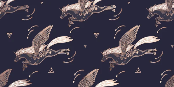 Einhorn Und Pfeile Pferd Mit Flügeln Tierisch Nahtloses Muster Vektorillustration — Stockvektor