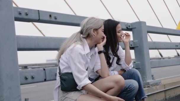 Dvě Dívky Asijské Lesbičky Páry Těší Cestování Thajsku Krásné Mladé — Stock video