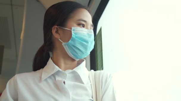 Asiatische Geschäftsfrau Trägt Während Der Coronavirus Pandemie Thailand Eine Chirurgische — Stockvideo