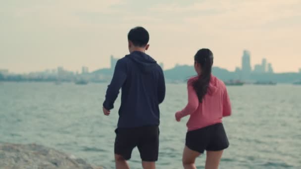 Attractive Sporty Young Fitness Couple Wearing Sportswear Working Out Outdoors — Stock Video