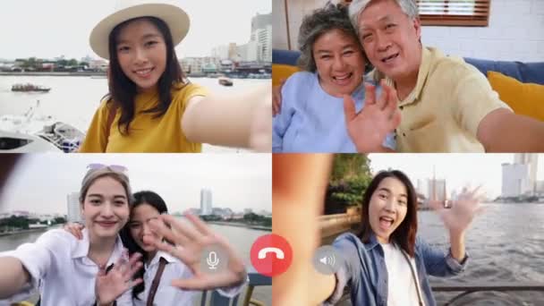 Video Conferência Conversar Com Família Enquanto Viaja Vive Casa Durante — Vídeo de Stock