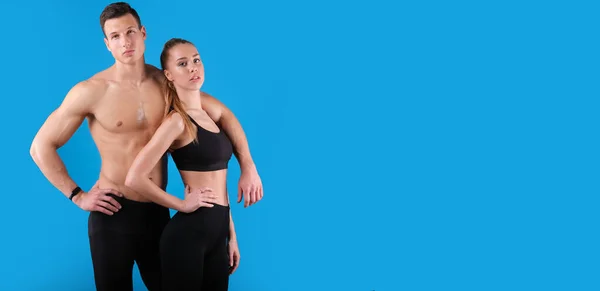 Fitness Couple Blue Background — Stock Photo, Image