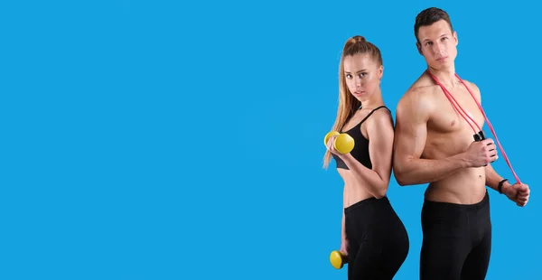 Fitness Couple Blue Background — Stock Photo, Image