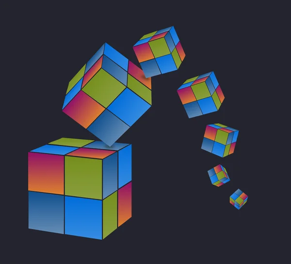 Cubes de couleur tombant avec fond sombre — Image vectorielle