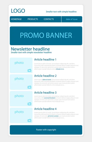 Newsletter plantilla azul con estilo empresarial — Vector de stock