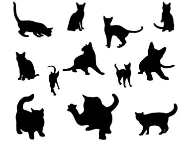 kedi siluetleri seti.