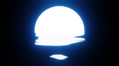 Blue Moon reflection in water or the ocean on black background. Seamless looping. 4K UHD. 3d rendering.