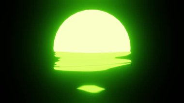 Green Sunset or Moon reflection in water or the ocean on black background. Seamless looping. 4K UHD. 3d rendering.