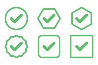 Check marks Icon Set, Tick marks, Accepted, Approved, Yes, Correct, Ok, Right Choices, Task Completion, Voting. - vector mark symbols in green. Flat style vector illustration.