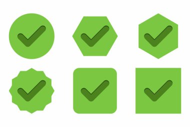 Check marks Icon Set, Tick marks, Accepted, Approved, Yes, Correct, Ok, Right Choices, Task Completion, Voting. - vector mark symbols in green. Flat style vector illustration.