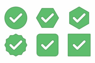 Check marks Icon Set, Tick marks, Accepted, Approved, Yes, Correct, Ok, Right Choices, Task Completion, Voting. - vector mark symbols in green. Flat style vector illustration.
