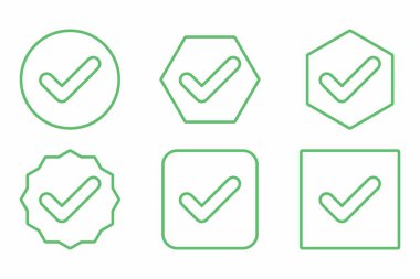 Check marks Icon Set, Tick marks, Accepted, Approved, Yes, Correct, Ok, Right Choices, Task Completion, Voting. - vector mark symbols in green. Flat style vector illustration.