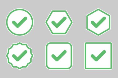Check marks Icon Set, Tick marks, Accepted, Approved, Yes, Correct, Ok, Right Choices, Task Completion, Voting. - vector mark symbols in green. Flat style vector illustration.