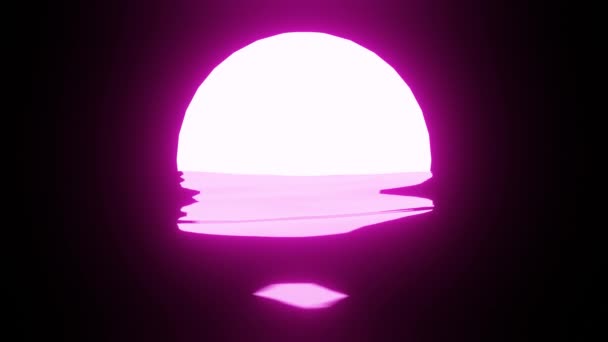 Розовое Отражение Луны Воде Океане Черном Фоне Бесшовный Цикл Uhd — стоковое видео