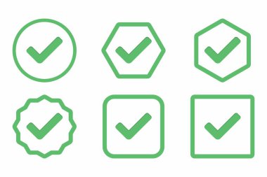 Check marks Icon Set, Tick marks, Accepted, Approved, Yes, Correct, Ok, Right Choices, Task Completion, Voting. - vector mark symbols in green. Flat style vector illustration.