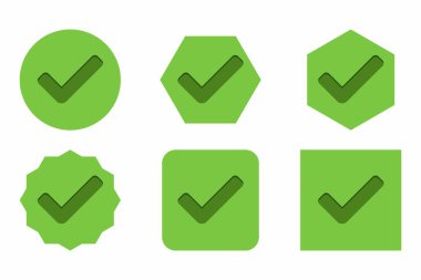 Check marks Icon Set, Tick marks, Accepted, Approved, Yes, Correct, Ok, Right Choices, Task Completion, Voting. - vector mark symbols in green. Flat style vector illustration.