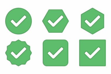 Check marks Icon Set, Tick marks, Accepted, Approved, Yes, Correct, Ok, Right Choices, Task Completion, Voting. - vector mark symbols in green. Flat style vector illustration.