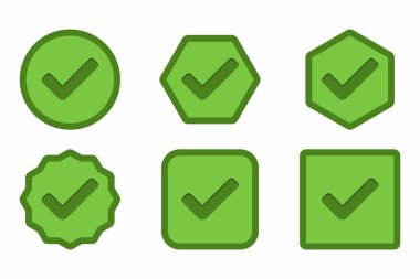 Check marks Icon Set, Tick marks, Accepted, Approved, Yes, Correct, Ok, Right Choices, Task Completion, Voting. - vector mark symbols in green. Flat style vector illustration.