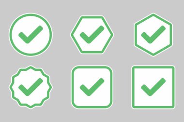 Check marks Icon Set, Tick marks, Accepted, Approved, Yes, Correct, Ok, Right Choices, Task Completion, Voting. - vector mark symbols in green. Flat style vector illustration.