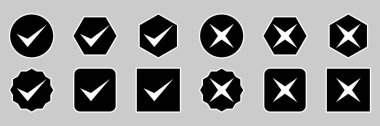 Check and wrong marks Icon Set, Tick and cross marks, Accepted,Rejected, Approved,Disapproved, Yes,No, Right,Wrong, Correct,False, Ok,Not Ok - vector mark symbols. White outline design.