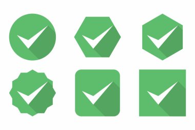 Check marks Icon Set, Tick marks, Accepted, Approved, Yes, Correct, Ok, Right Choices, Task Completion, Voting. - vector mark symbols in green. Flat style vector illustration.