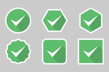Check marks Icon Set, Tick marks, Accepted, Approved, Yes, Correct, Ok, Right Choices, Task Completion, Voting. - vector mark symbols in green. White stroke design. Flat style vector illustration.