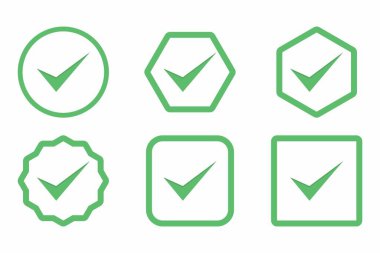 Check marks Icon Set, Tick marks, Accepted, Approved, Yes, Correct, Ok, Right Choices, Task Completion, Voting. - vector mark symbols in green. Flat style vector illustration.