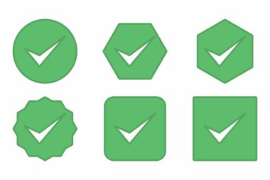 Check marks Icon Set, Tick marks, Accepted, Approved, Yes, Correct, Ok, Right Choices, Task Completion, Voting. - vector mark symbols in green. Flat style vector illustration.