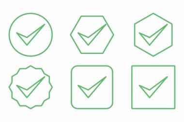Check marks Icon Set, Tick marks, Accepted, Approved, Yes, Correct, Ok, Right Choices, Task Completion, Voting. - vector mark symbols in green. Flat style vector illustration.