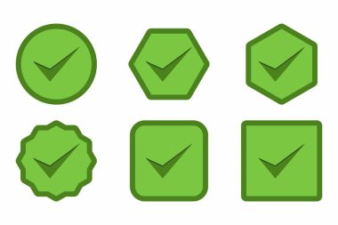Check marks Icon Set, Tick marks, Accepted, Approved, Yes, Correct, Ok, Right Choices, Task Completion, Voting. - vector mark symbols in green. Flat style vector illustration.