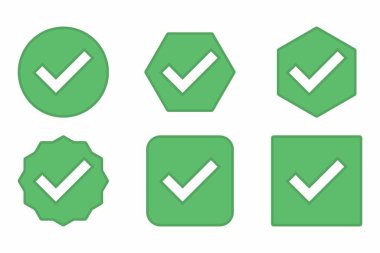 Check marks Icon Set, Tick marks, Accepted, Approved, Yes, Correct, Ok, Right Choices, Task Completion, Voting. - vector mark symbols in green. Flat style vector illustration.