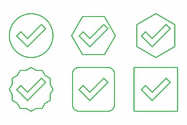 Check marks Icon Set, Tick marks, Accepted, Approved, Yes, Correct, Ok, Right Choices, Task Completion, Voting. - vector mark symbols in green. Flat style vector illustration.