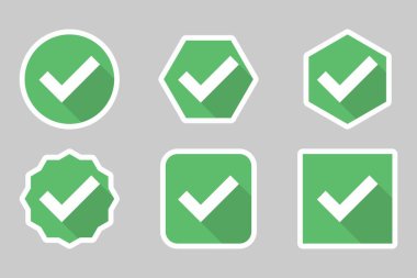 Check marks Icon Set, Tick marks, Accepted, Approved, Yes, Correct, Ok, Right Choices, Task Completion, Voting. - vector mark symbols in green. White stroke design. Flat style vector illustration.