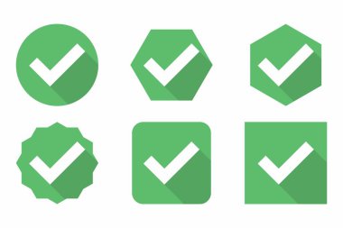 Check marks Icon Set, Tick marks, Accepted, Approved, Yes, Correct, Ok, Right Choices, Task Completion, Voting. - vector mark symbols in green. Flat style vector illustration.