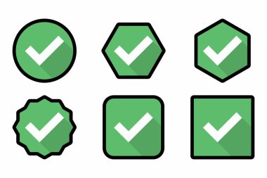 Check marks Icon Set, Tick marks, Accepted, Approved, Yes, Correct, Ok, Right Choices, Task Completion, Voting. - vector mark symbols in green. Black stroke design. Flat style vector illustration.