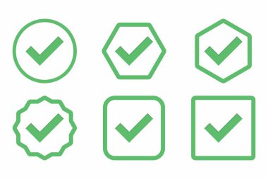 Check marks Icon Set, Tick marks, Accepted, Approved, Yes, Correct, Ok, Right Choices, Task Completion, Voting. - vector mark symbols in green. Flat style vector illustration.