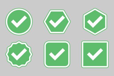 Check marks Icon Set, Tick marks, Accepted, Approved, Yes, Correct, Ok, Right Choices, Task Completion, Voting. - vector mark symbols in green. Flat style vector illustration.
