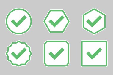 Check marks Icon Set, Tick marks, Accepted, Approved, Yes, Correct, Ok, Right Choices, Task Completion, Voting. - vector mark symbols in green. Flat style vector illustration.