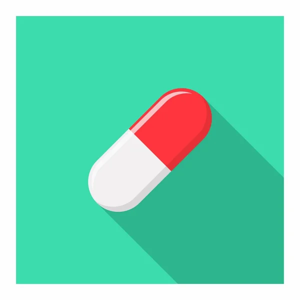Kırmızı Hap Kapsülü Ilaç Vektör Işareti Yeşil Stil Beyaz Vuruş — Stok Vektör