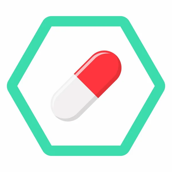 Piros Pirula Kapszula Gyógyszer Vektor Jel Szimbólumok Zöld Stílusban Elszigetelt — Stock Vector