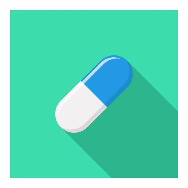 Mavi Hap Kapsülü Ilaç Vektör Işareti Yeşil Stil Beyaz Vuruş — Stok Vektör