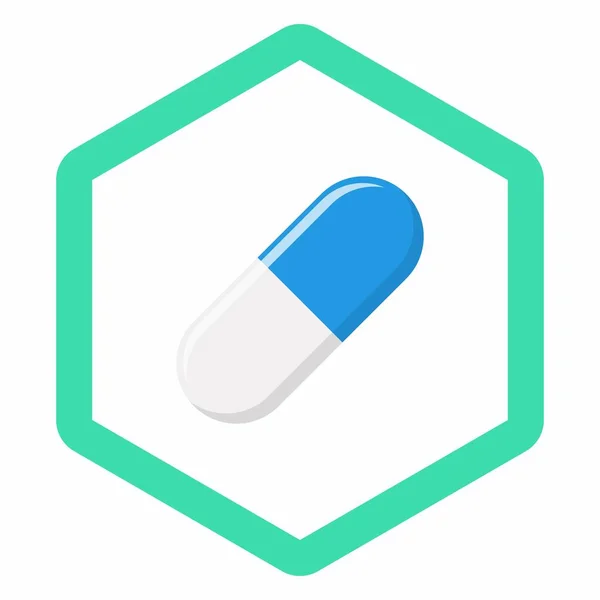 Μπλε Χάπι Κάψουλα Ιατρική Σύμβολο Διάνυσμα Πράσινο Στυλ Μεμονωμένο Εικονίδιο — Διανυσματικό Αρχείο