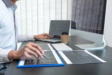 Programmer, Man working with computer programming, professional development, and coding technology, working on high-quality visual software development websites.