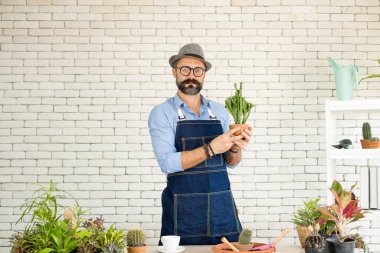 Bıyıklı, yaşlı ve yakışıklı bir adam ağaç bakımıyla mutlu olur. Evde bahçıvanlık hobisi. Emeklilikten sonra mutlu yaşamak. Doğa ve çevre kavramları.