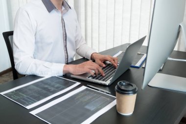 Programmer, Man working with computer programming, professional development, and coding technology, working on high-quality visual software development websites.