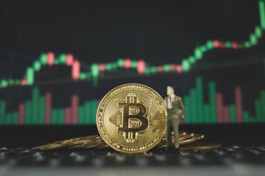 Bitcoin with trading business graph, financial digital money investment concept, Cryptocurrency  background.