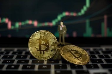 Bitcoin with trading business graph, financial digital money investment concept, Cryptocurrency background.