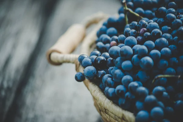 Grapes Basket Wooden Table — стоковое фото