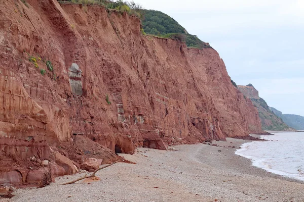 Red Jurassic Cliffs East Beach Sidmouth England Cliffs Suffer Much — Stockfoto