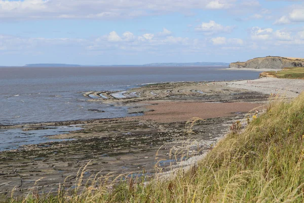 Mensen Zoeken Naar Fossielen Rotspartijen Kilve Beach Bij East Quantoxhead — Stockfoto